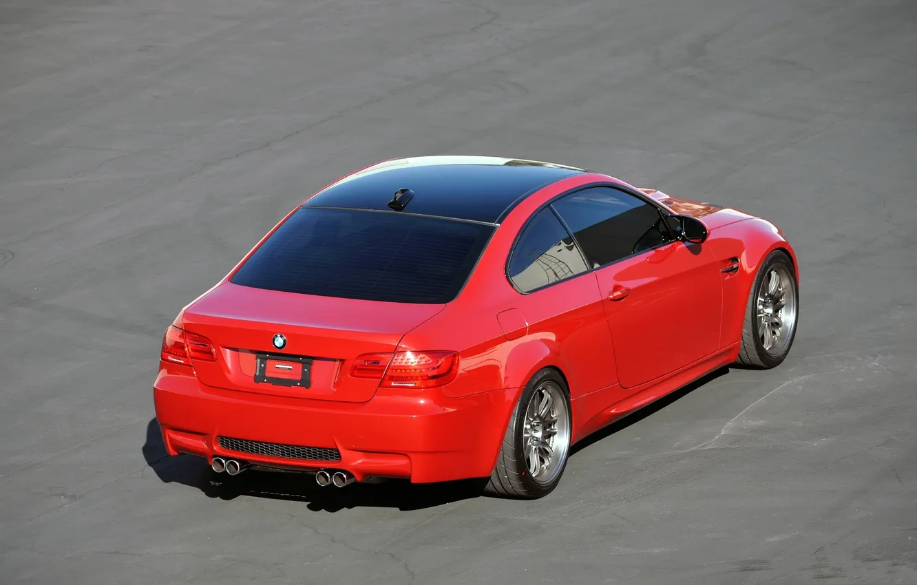 Photo wallpaper red, BMW, shadow, BMW, red, rear view, Vorsteiner, e92