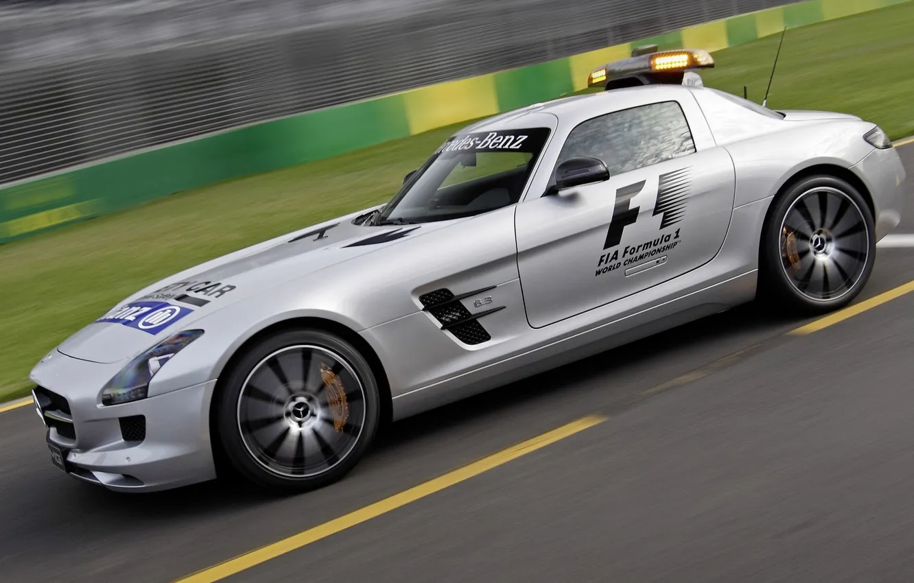 Photo wallpaper Mercedes-Benz, supercar, AMG, SLS, speed, track, Safety Car