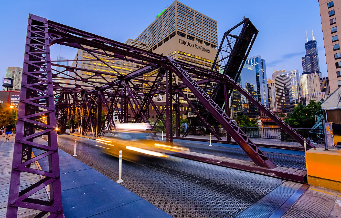 Photo wallpaper bridge, Chicago, taxi, USA, USA, Chicago, Illinois