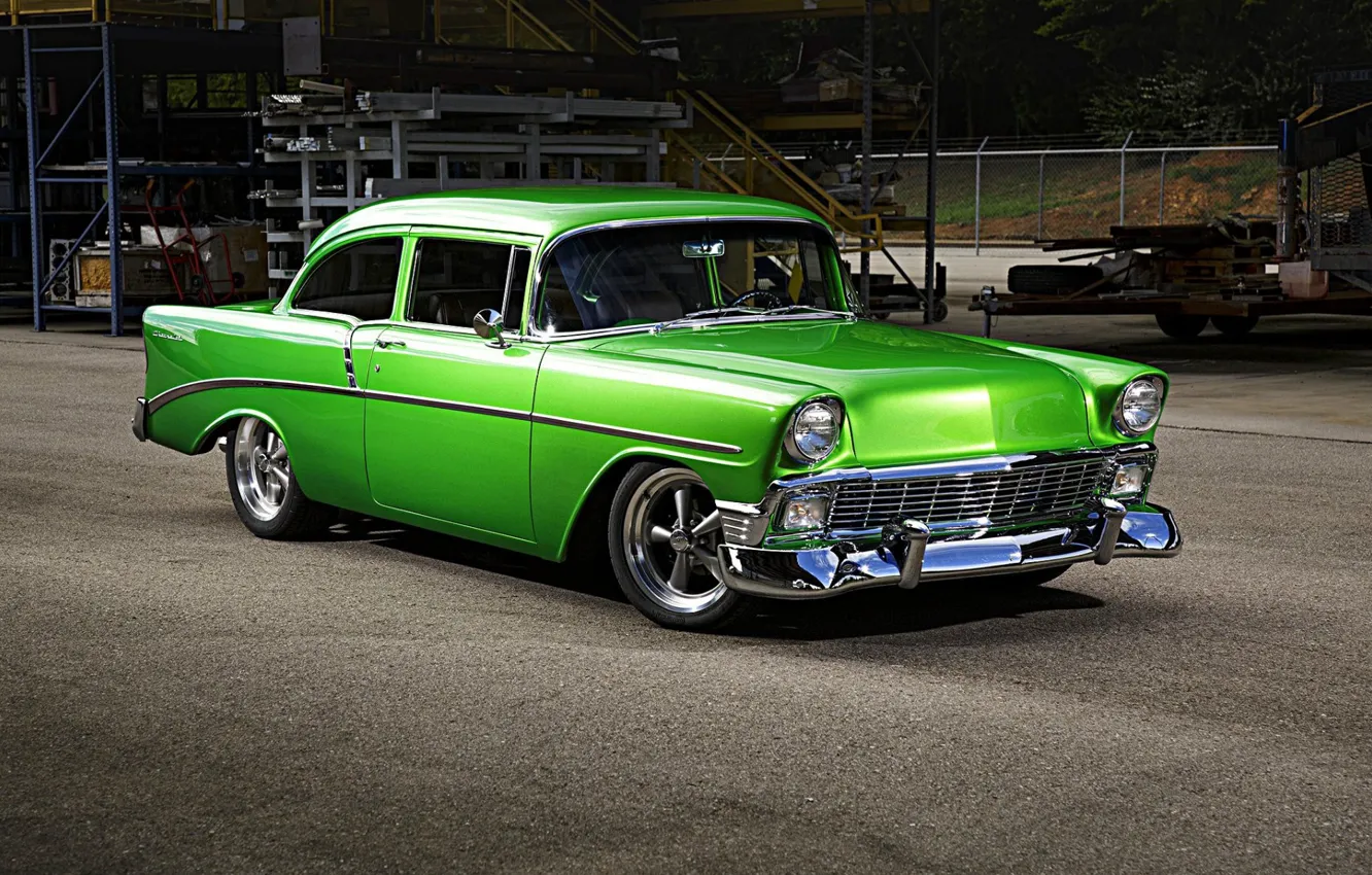 Photo wallpaper green, Chevrolet, Bel Air, custom, 1956, classic car