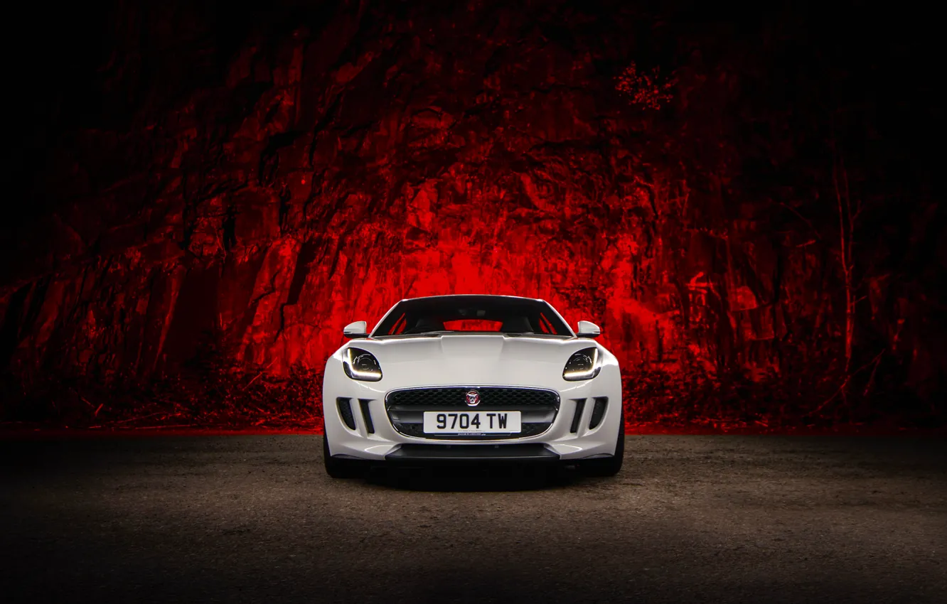 Photo wallpaper Jaguar, Red, Car, Front, White, Sport, F-Type, Ligth