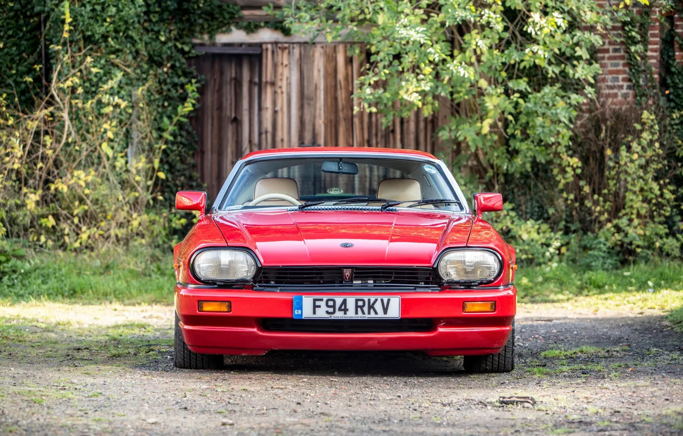 Photo wallpaper Red, Front view, Classic car, Jaguar XJR-S