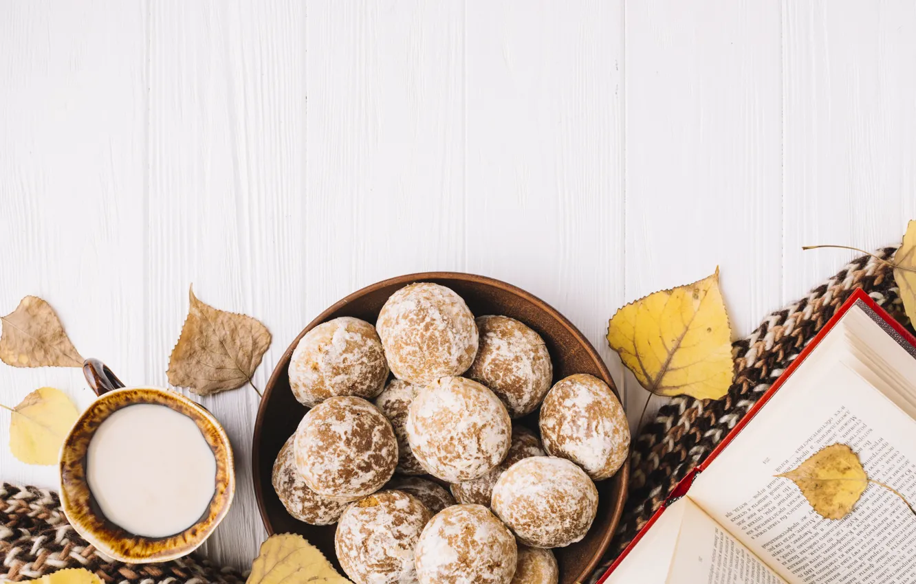 Photo wallpaper coffee, cookies, book
