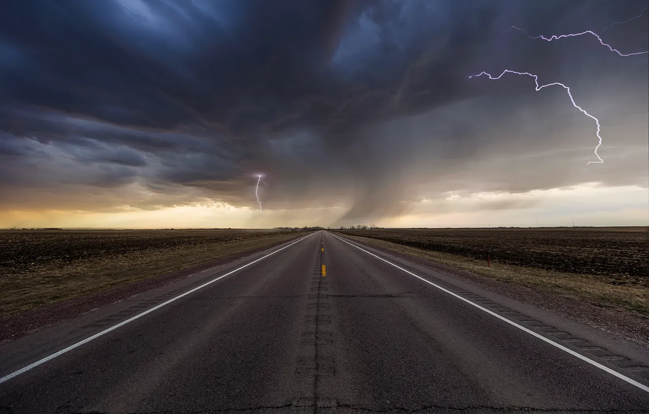 Photo wallpaper road, the sky, clouds, clouds, zipper, USA, state, Iowa