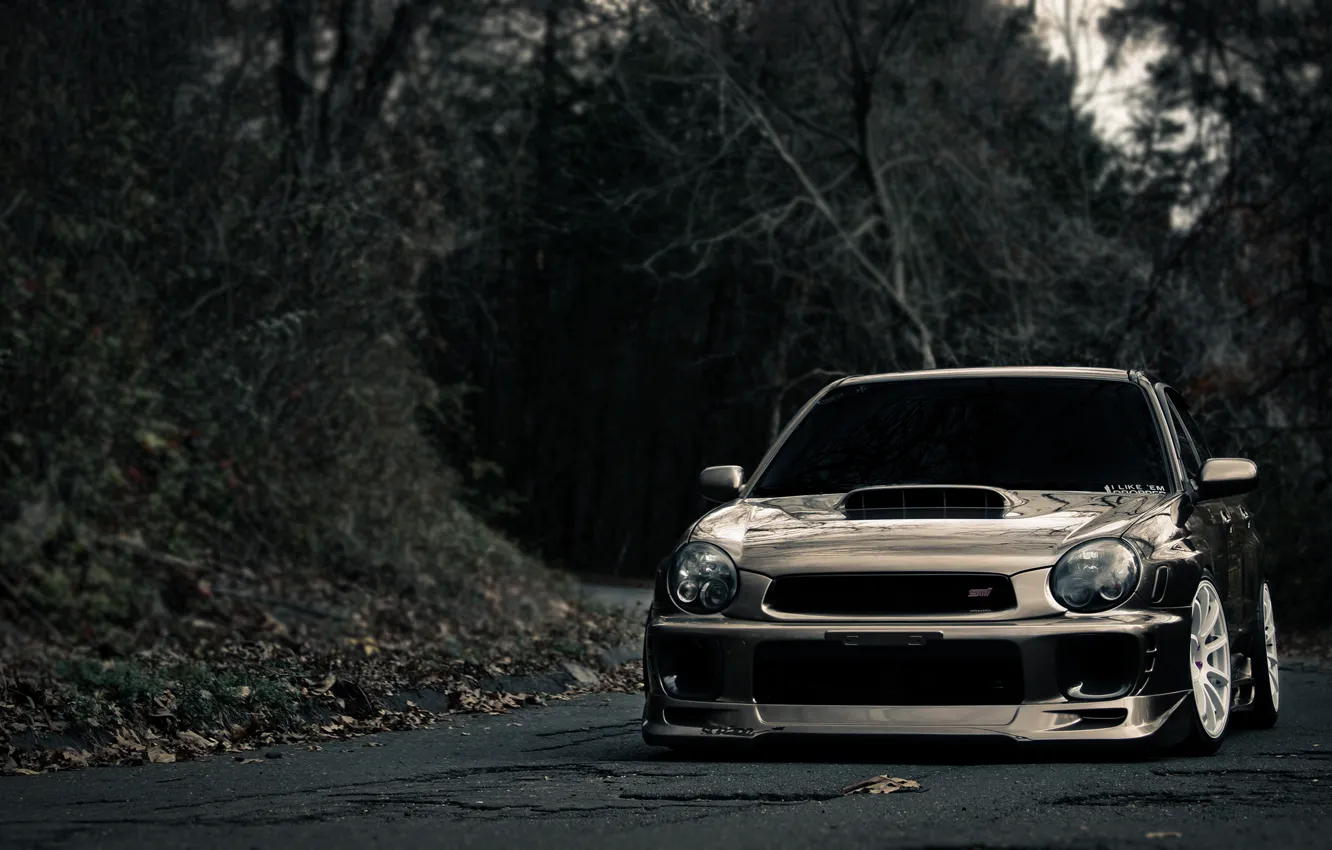 Photo wallpaper road, widescreen, road, subaru, forest, Subaru, photo machines, wrx cars