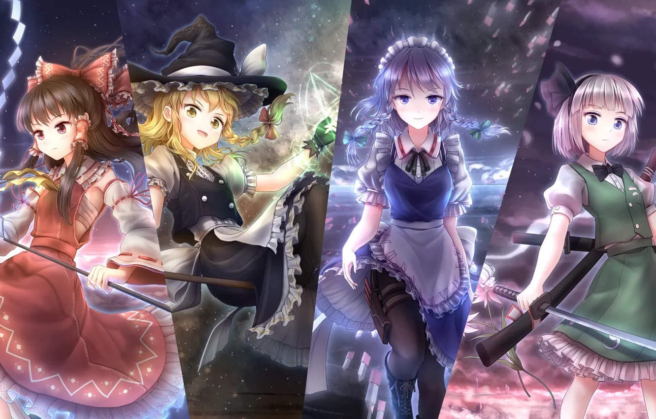 Photo wallpaper girl, collage, anime, art, touhou