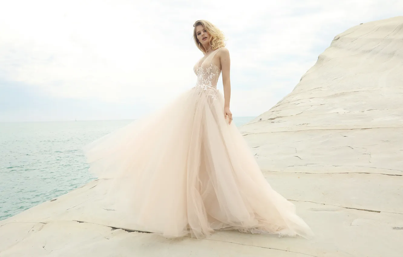 Photo wallpaper dress, woman, beautiful, model, pretty, blonde, wedding, bride