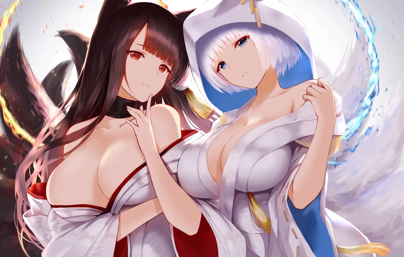 Photo wallpaper ships, girls, breast, tail, kaga, anime girl, akagi, Ships