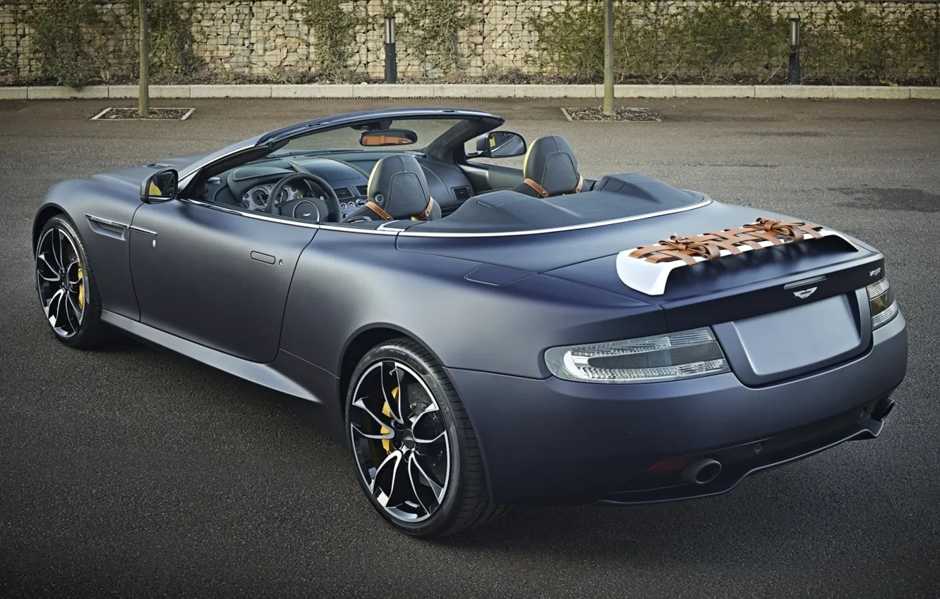 Photo wallpaper road, wall, Aston Martin, turn, Aston Martin, supercar, convertible, rear view