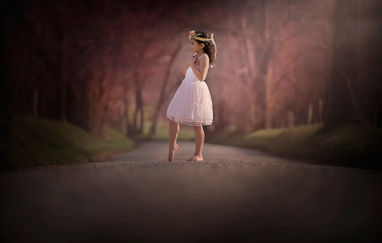 Photo wallpaper road, dress, girl