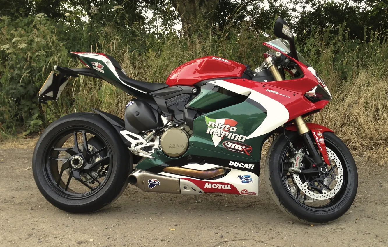 Photo wallpaper grass, trees, motorcycle, Ducati, side view, bike, Ducati, 1199