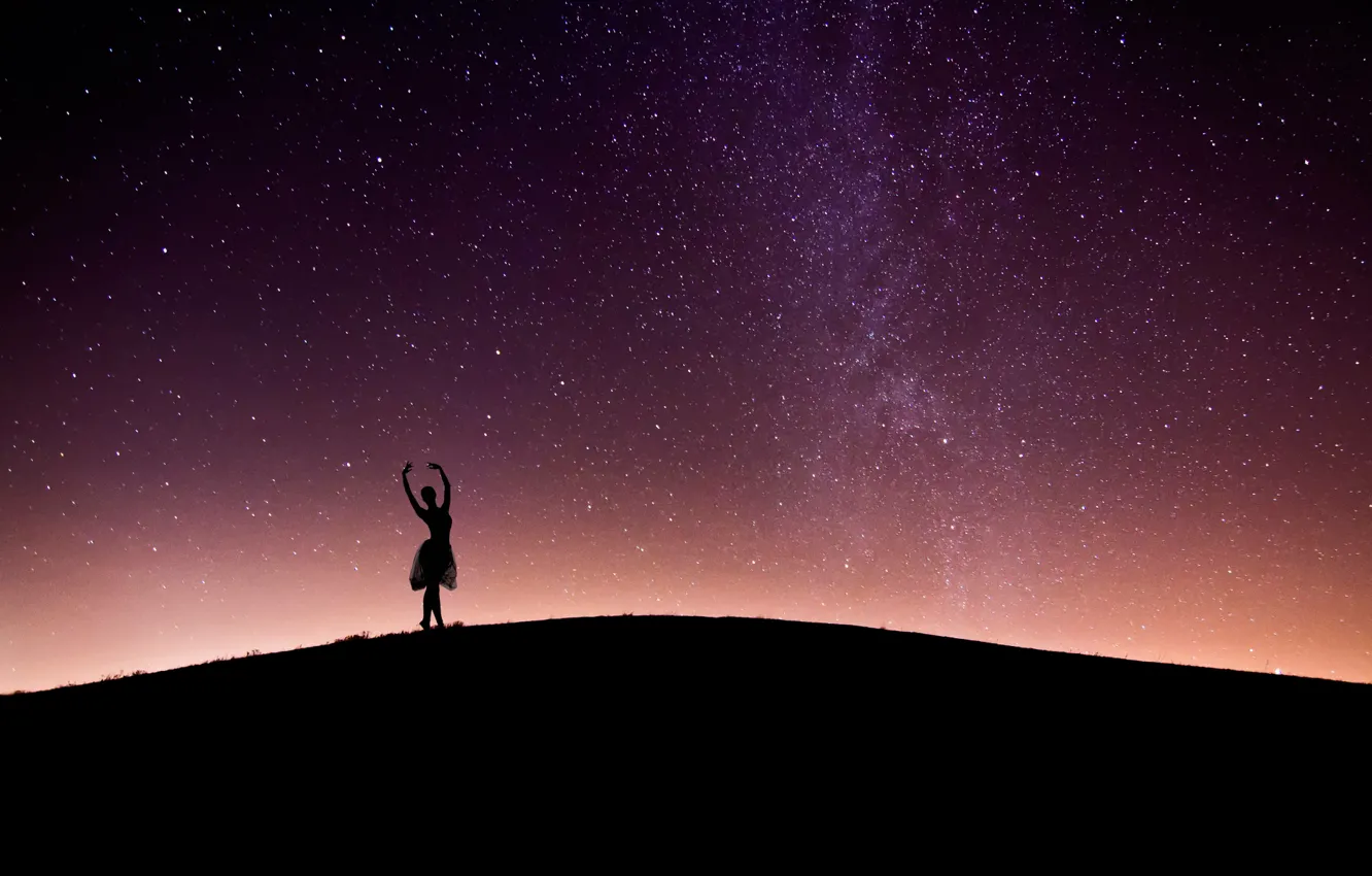 Photo wallpaper night, silhouette, ballerina, starry sky