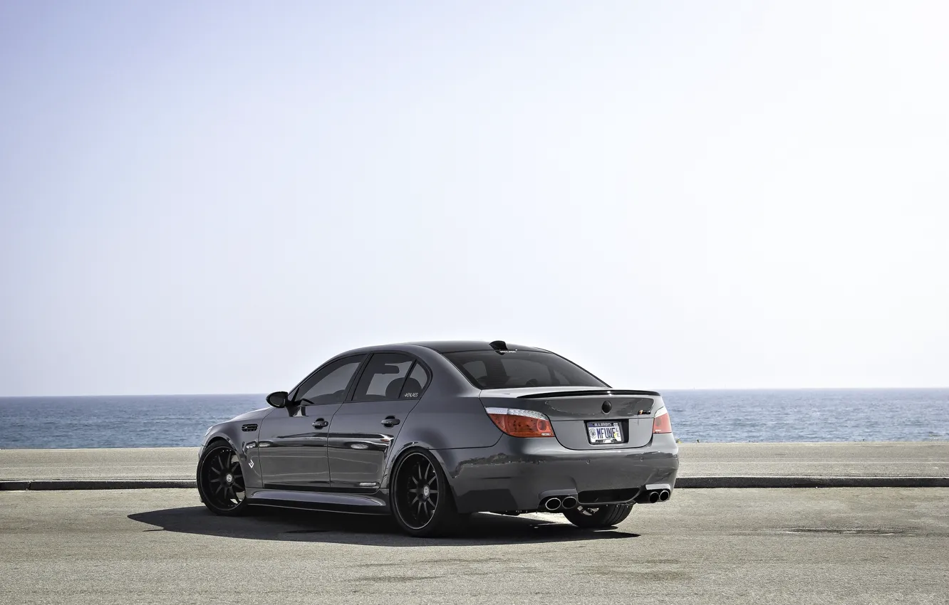 Wallpaper grey, the ocean, bmw, BMW, rear view, grey, e60 images for ...