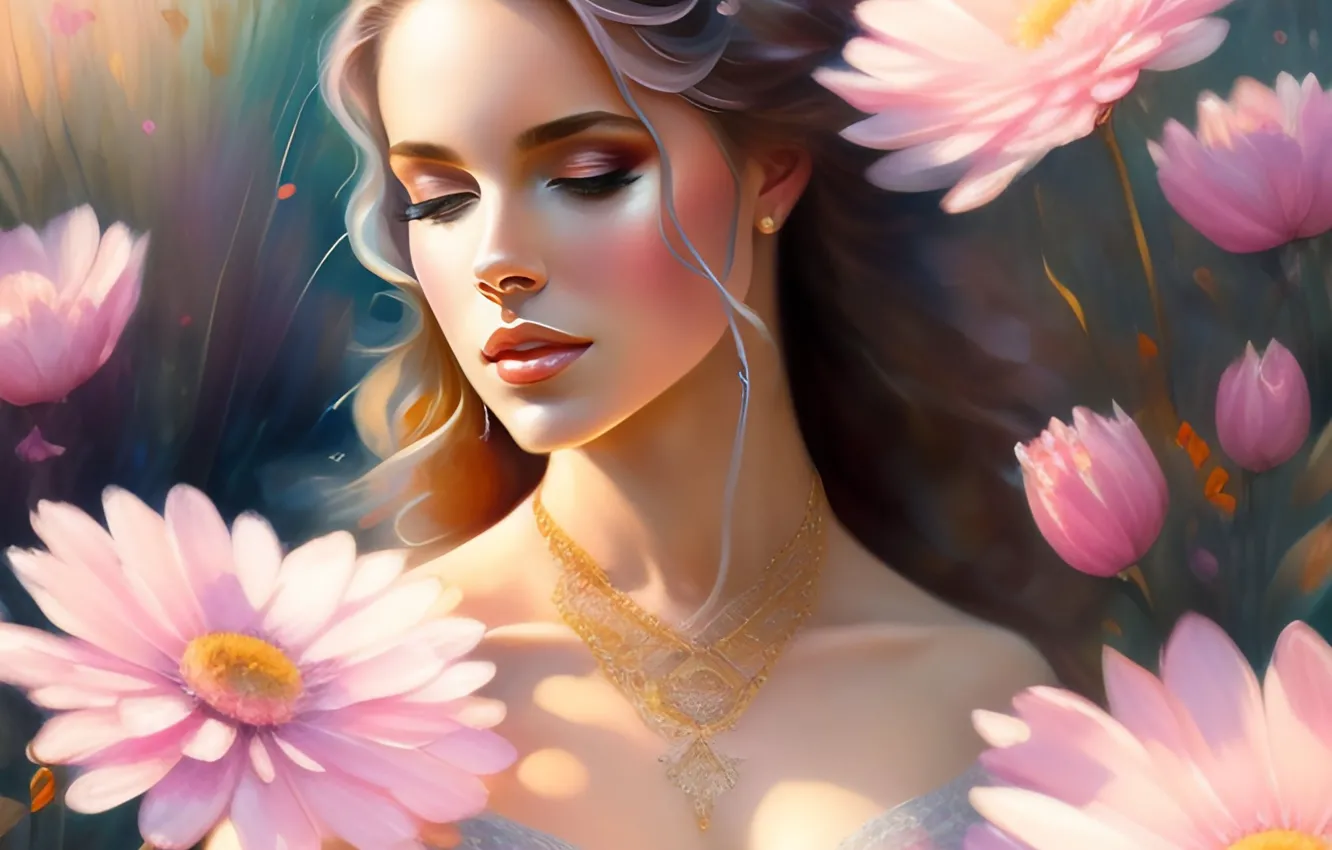 Photo wallpaper Flowers, Girl, Art