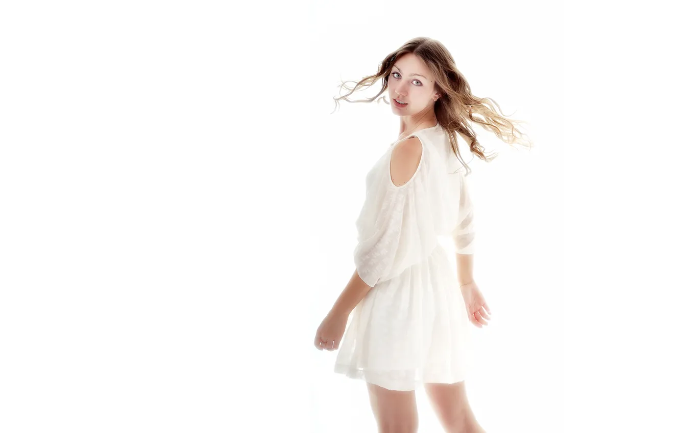 Photo wallpaper eyes, girl, white background, high key