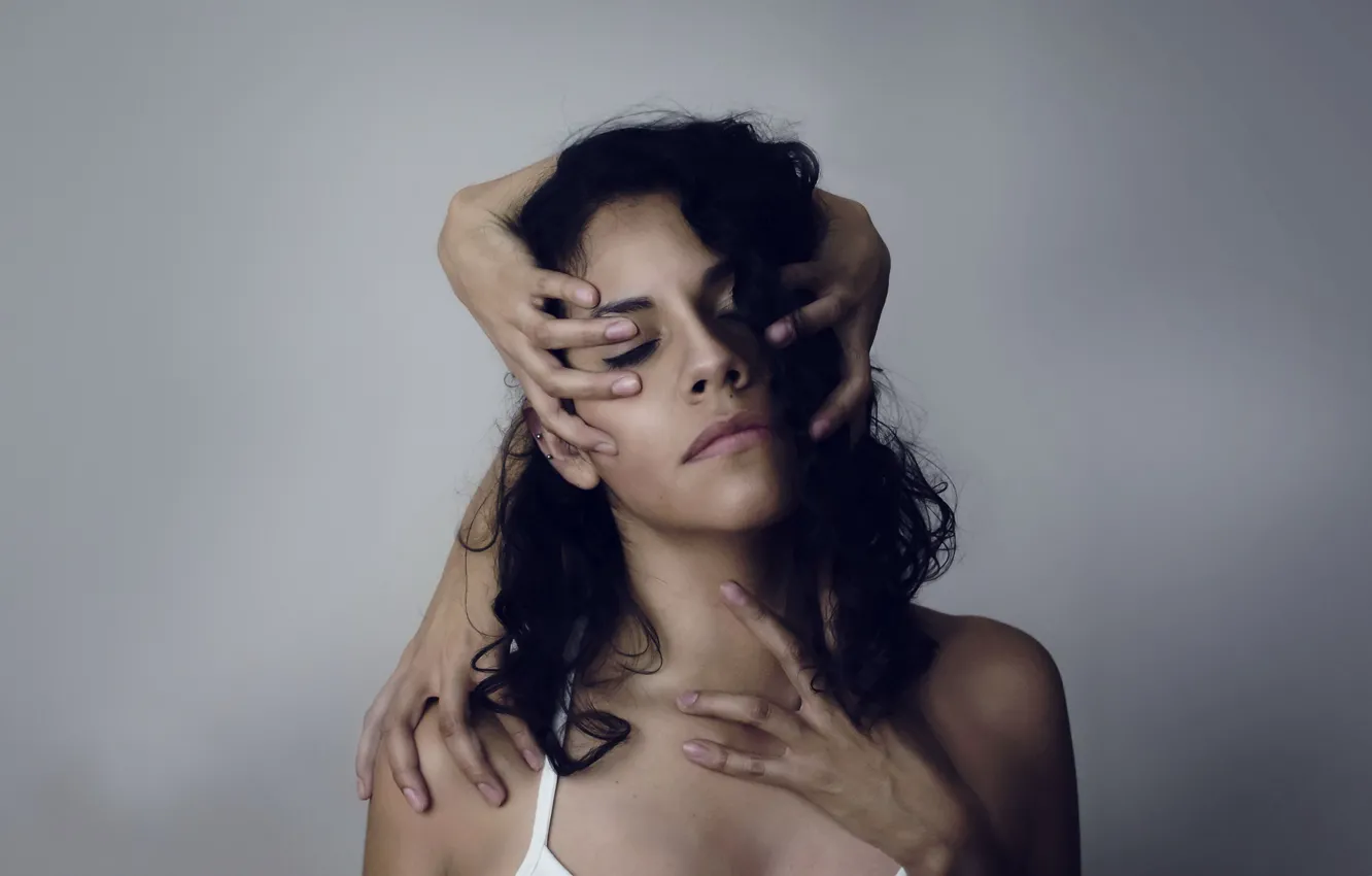 Photo wallpaper girl, background, hands