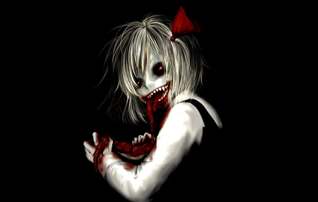 Photo wallpaper blood, Girl, teeth, horror, horror
