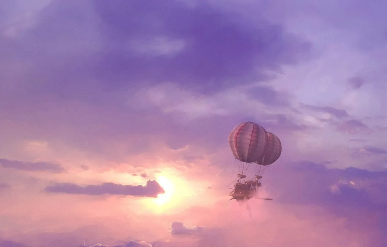 Photo wallpaper the sun, clouds, the airship