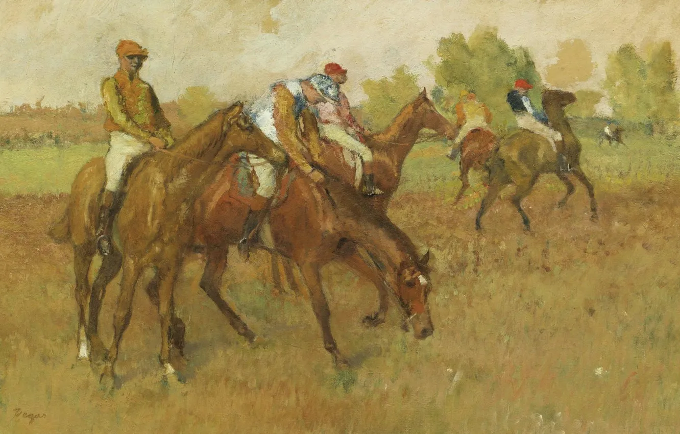 Photo wallpaper horse, picture, rider, genre, Edgar Degas, Edgar Degas, Before The Race