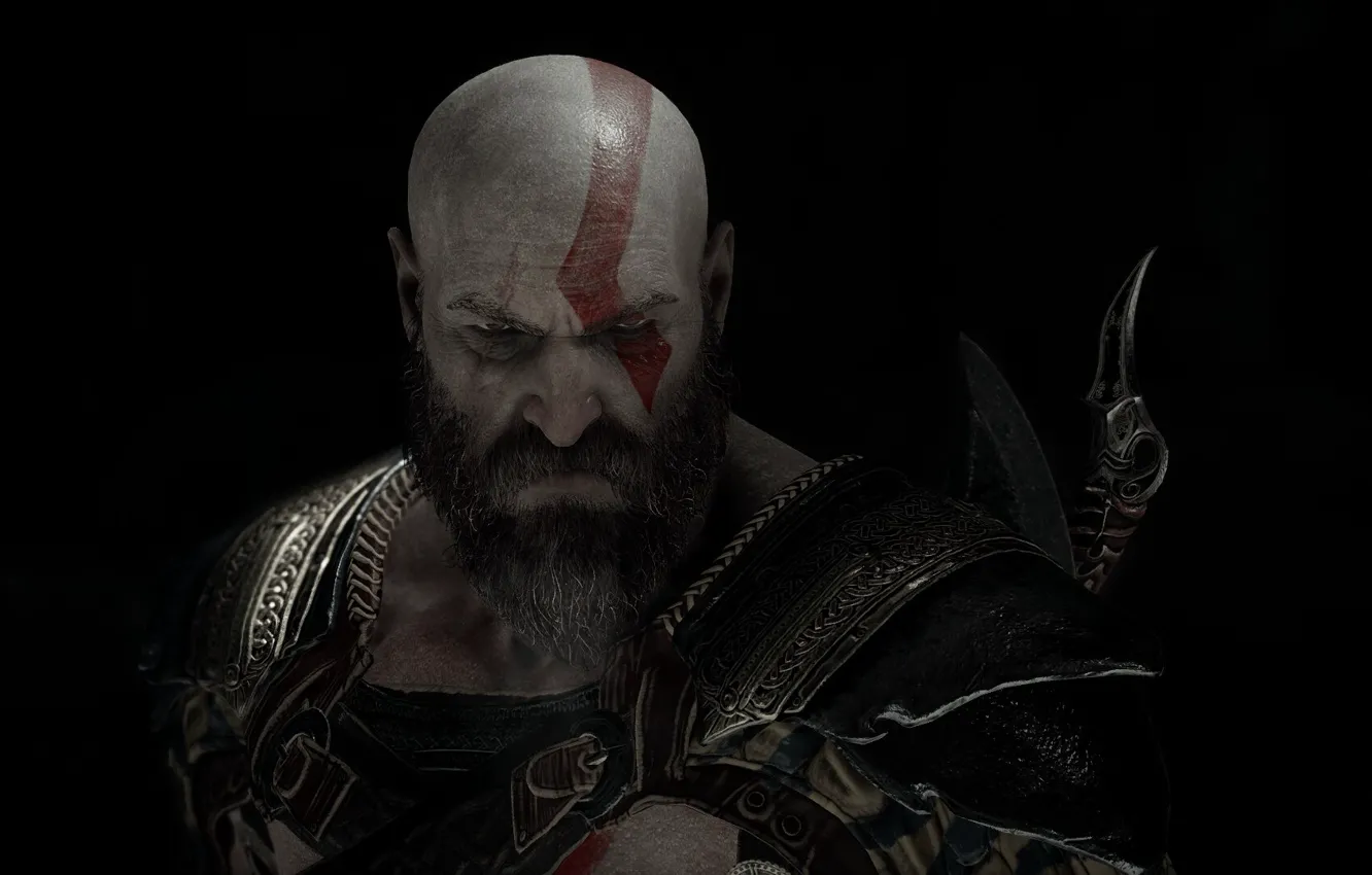 Photo wallpaper Ragnarok, weapon, Kratos, God of War, man, boy, Spartan, face