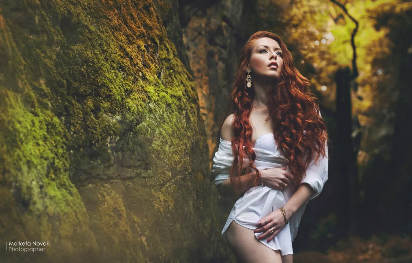 Photo wallpaper Nature, Rock, Redheads, Woman, Forest, Ines Kulenovic