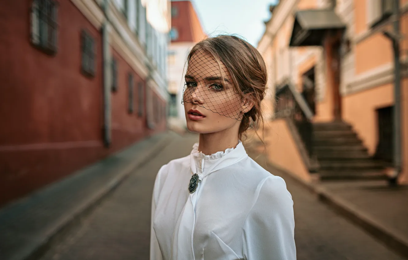 Photo wallpaper look, girl, mesh, the wind, hair, beautiful, Irina Regent