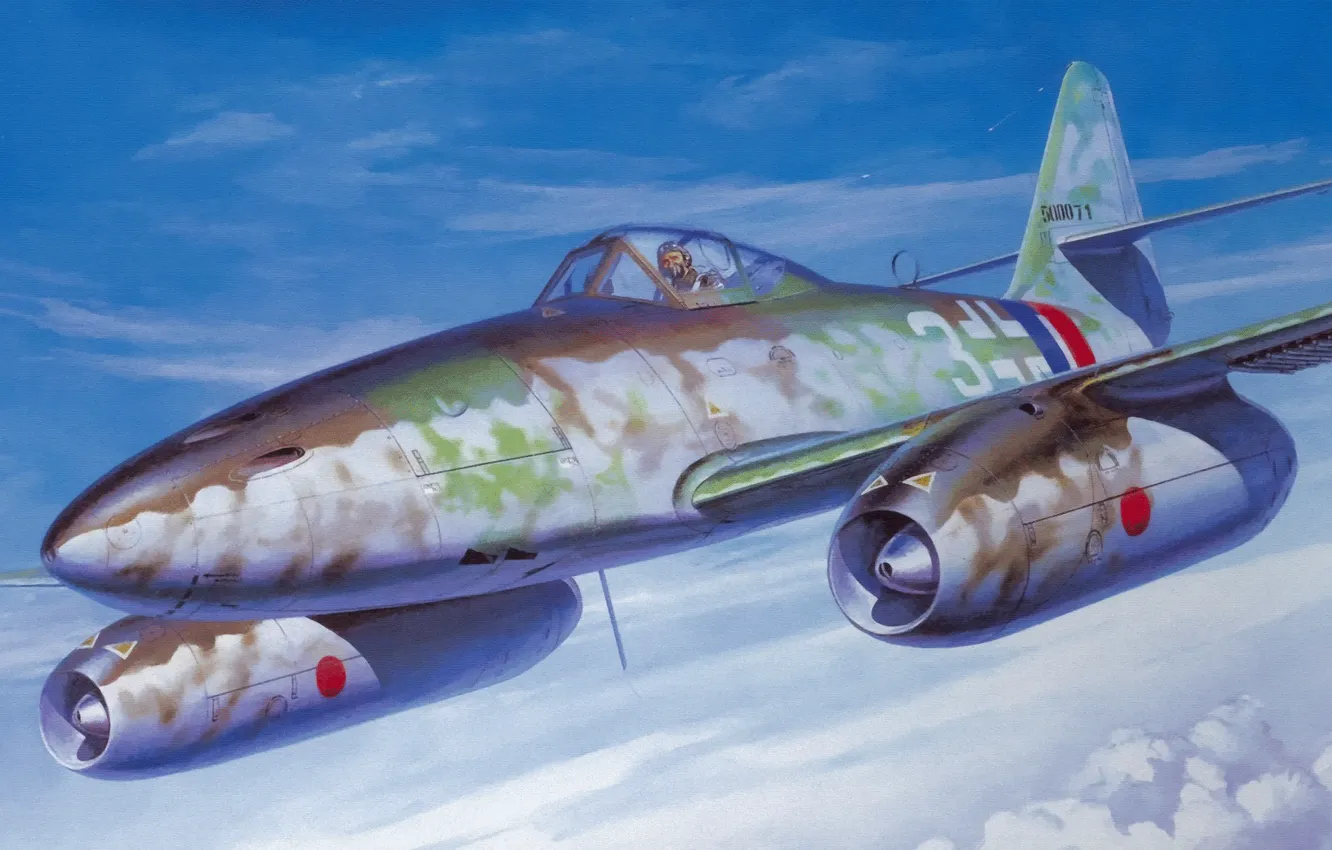 Photo wallpaper war, art, painting, ww2, jet fighter, Messerschmitt Me 262 A-1a