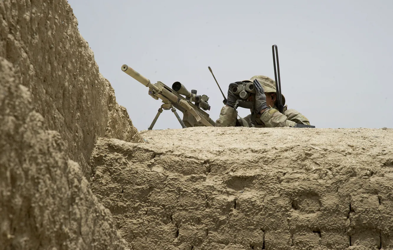 Photo wallpaper soldiers, rifle, observation, sniper