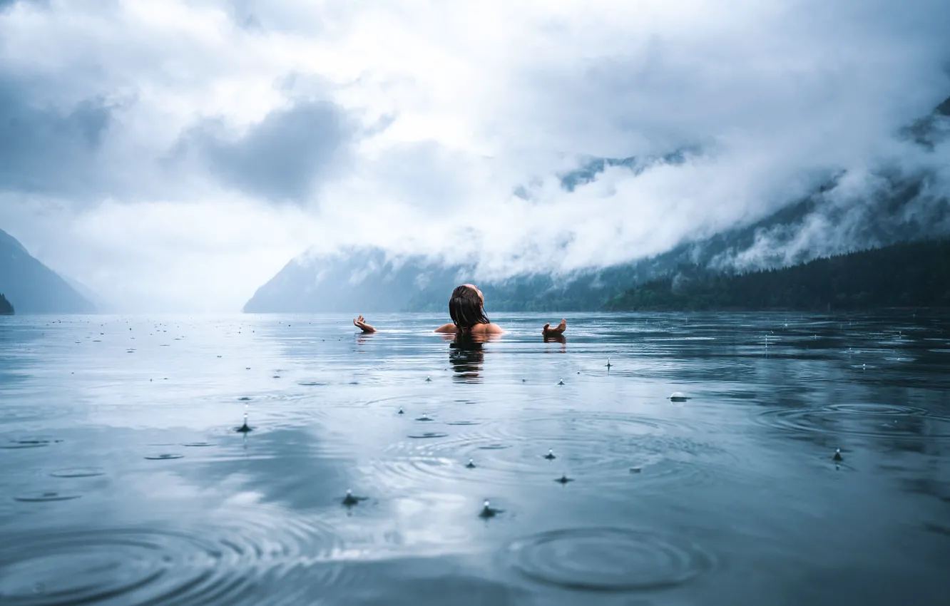Photo wallpaper girl, rain, in the water, Lizzy Gadd, Sweet September