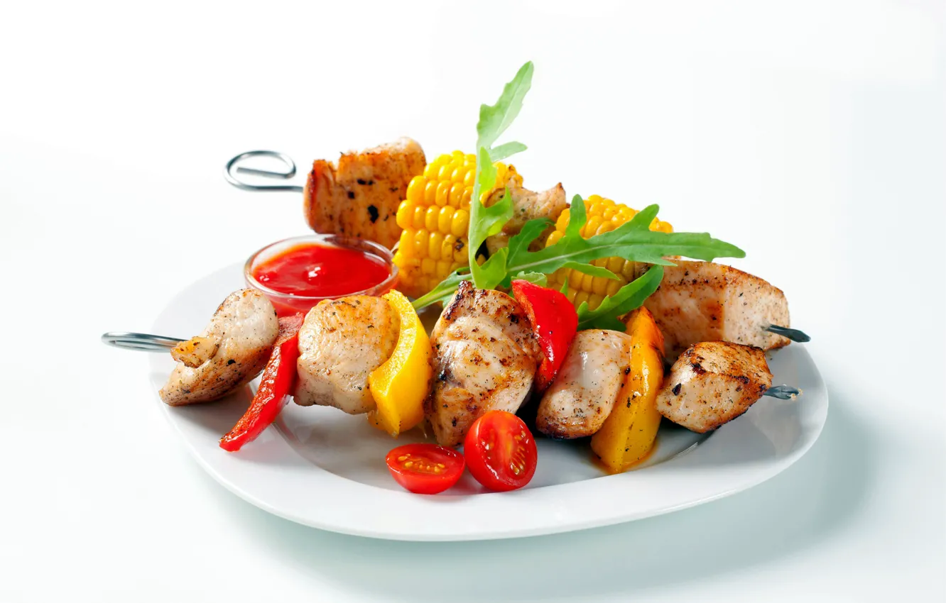 Photo wallpaper plate, vegetables, kebab