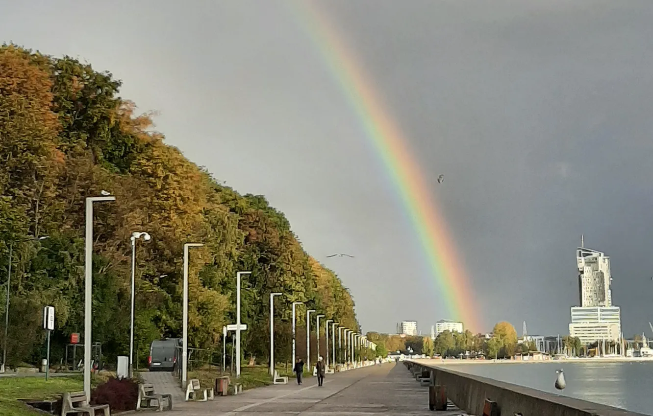 Photo wallpaper Rainbow, Sea, boardwalk