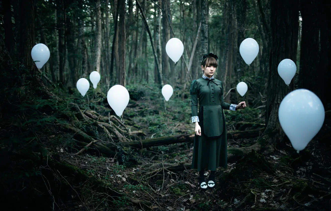 Photo wallpaper forest, girl, balls, The Soul Taker