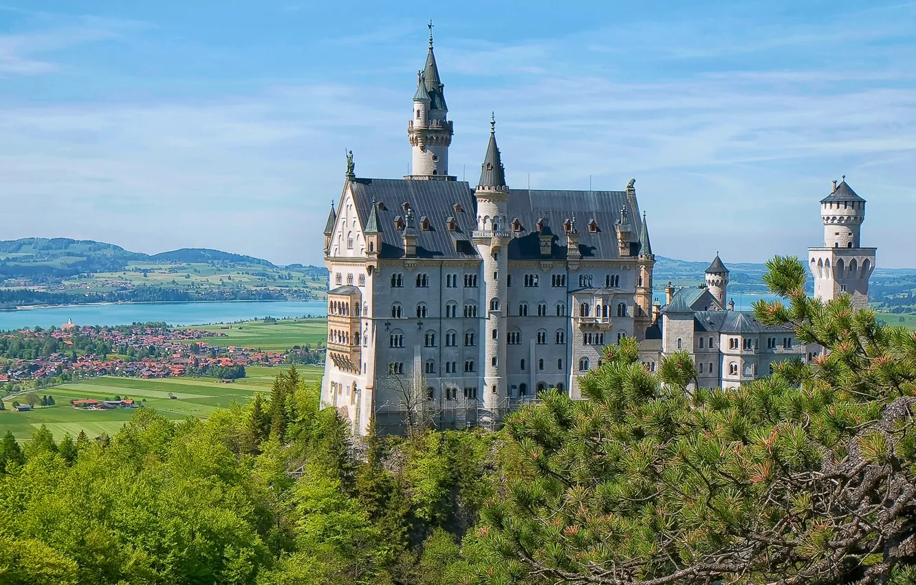 Photo wallpaper lake, castle, Germany, valley, Bayern, panorama, Germany, Bavaria
