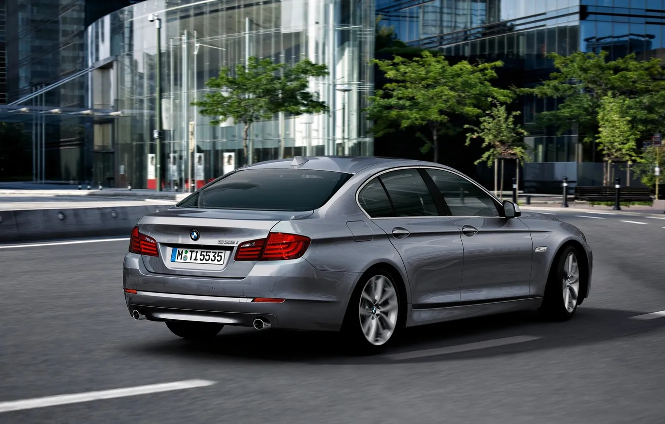 Photo wallpaper the city, grey, silver, BMW, BMW, sedan, chrome, 5 Series