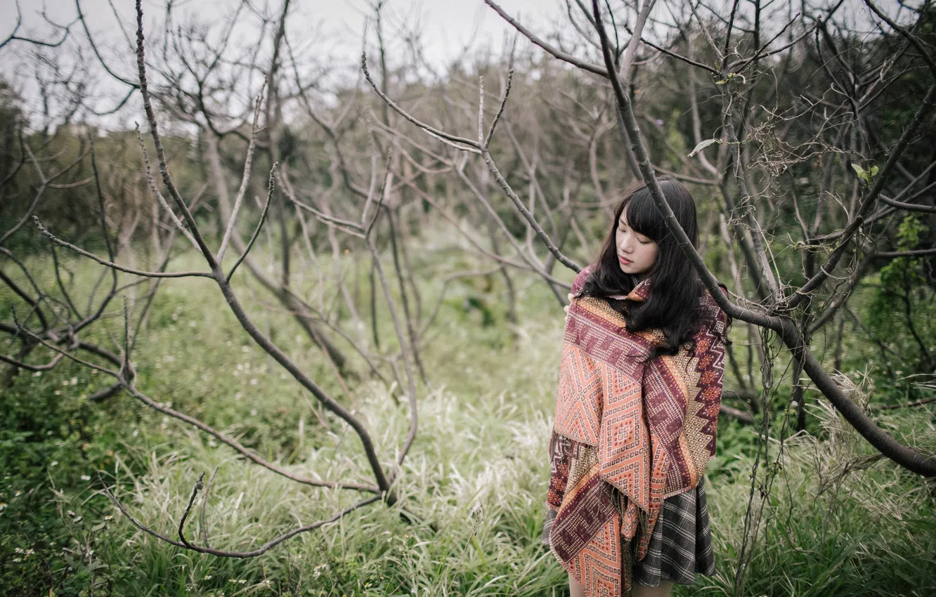 Photo wallpaper girl, nature, face, clothing, fabric