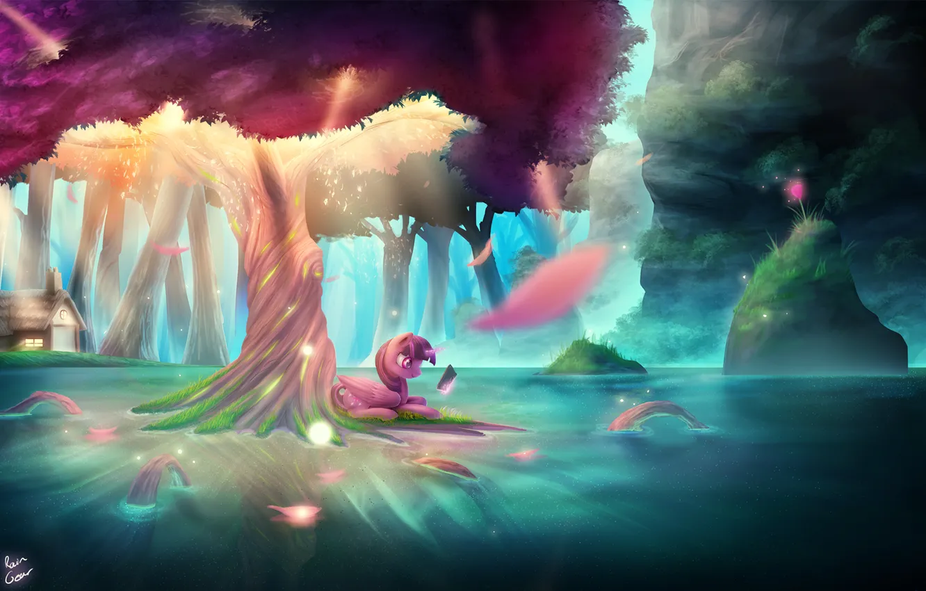 Photo wallpaper forest, trees, cartoon, pony