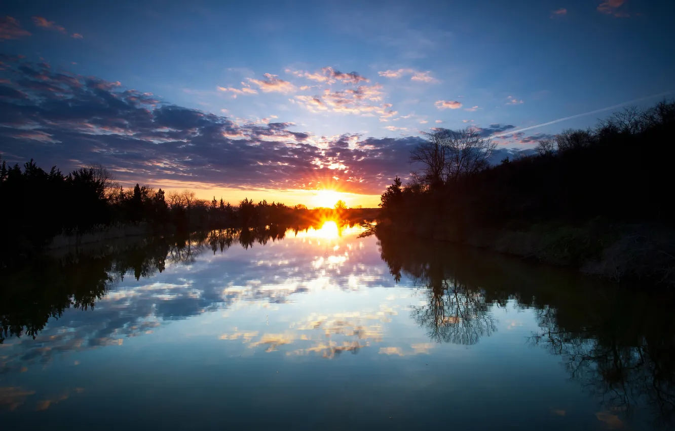 Photo wallpaper sunset, reflection, river