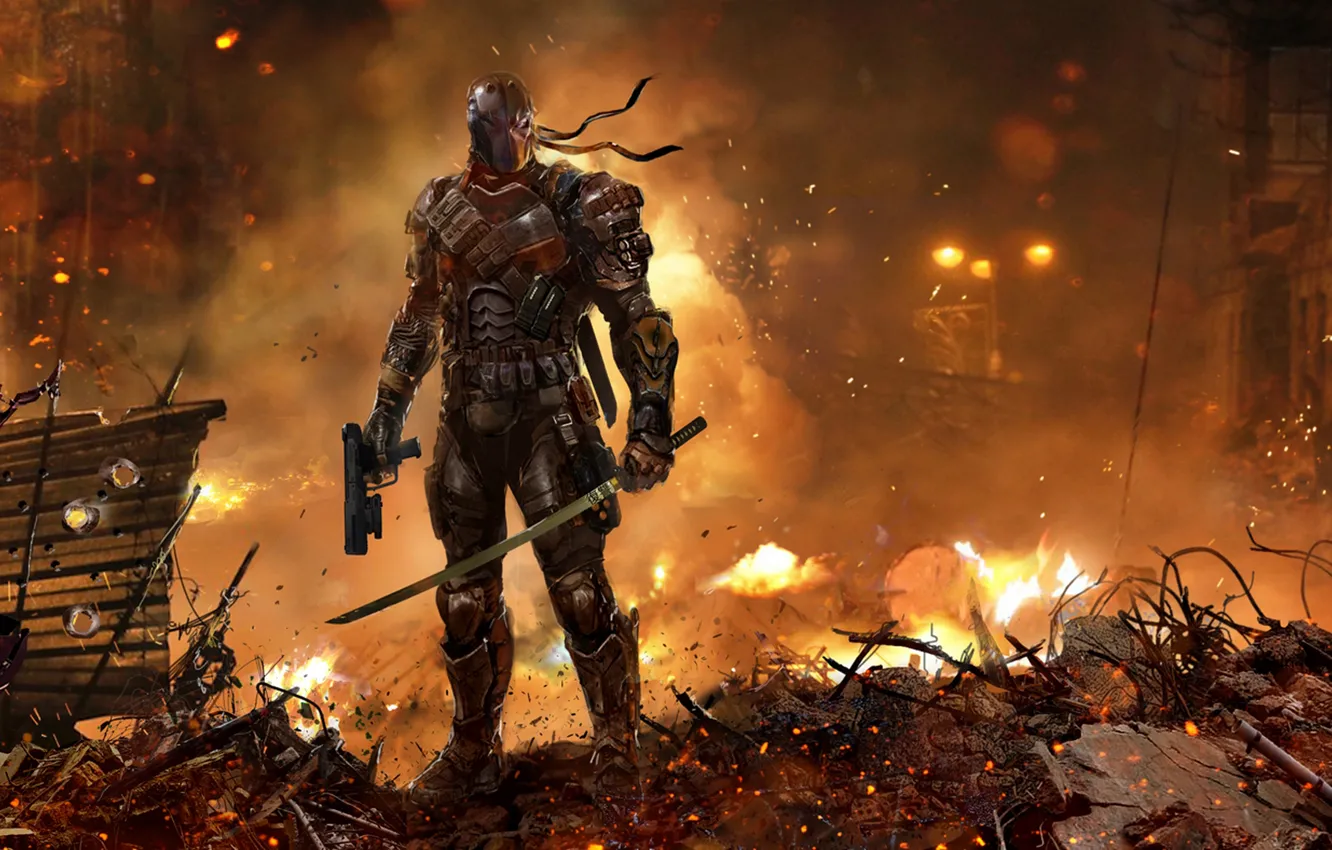 Photo wallpaper costume, destruction, Slade Wilson, Deathstroke