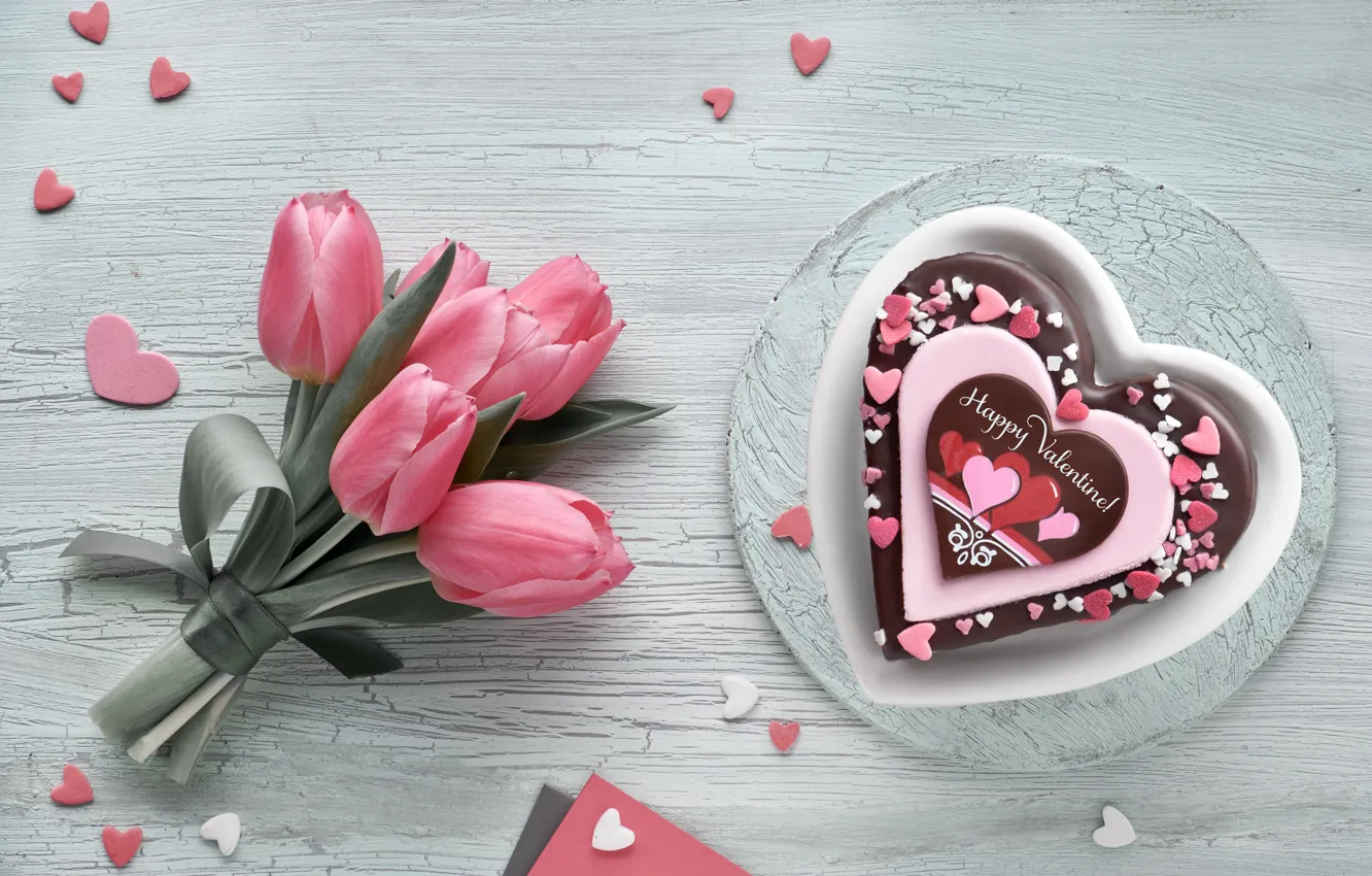 Photo wallpaper chocolate, bouquet, tulips, heart, dessert, Anya Ivanova