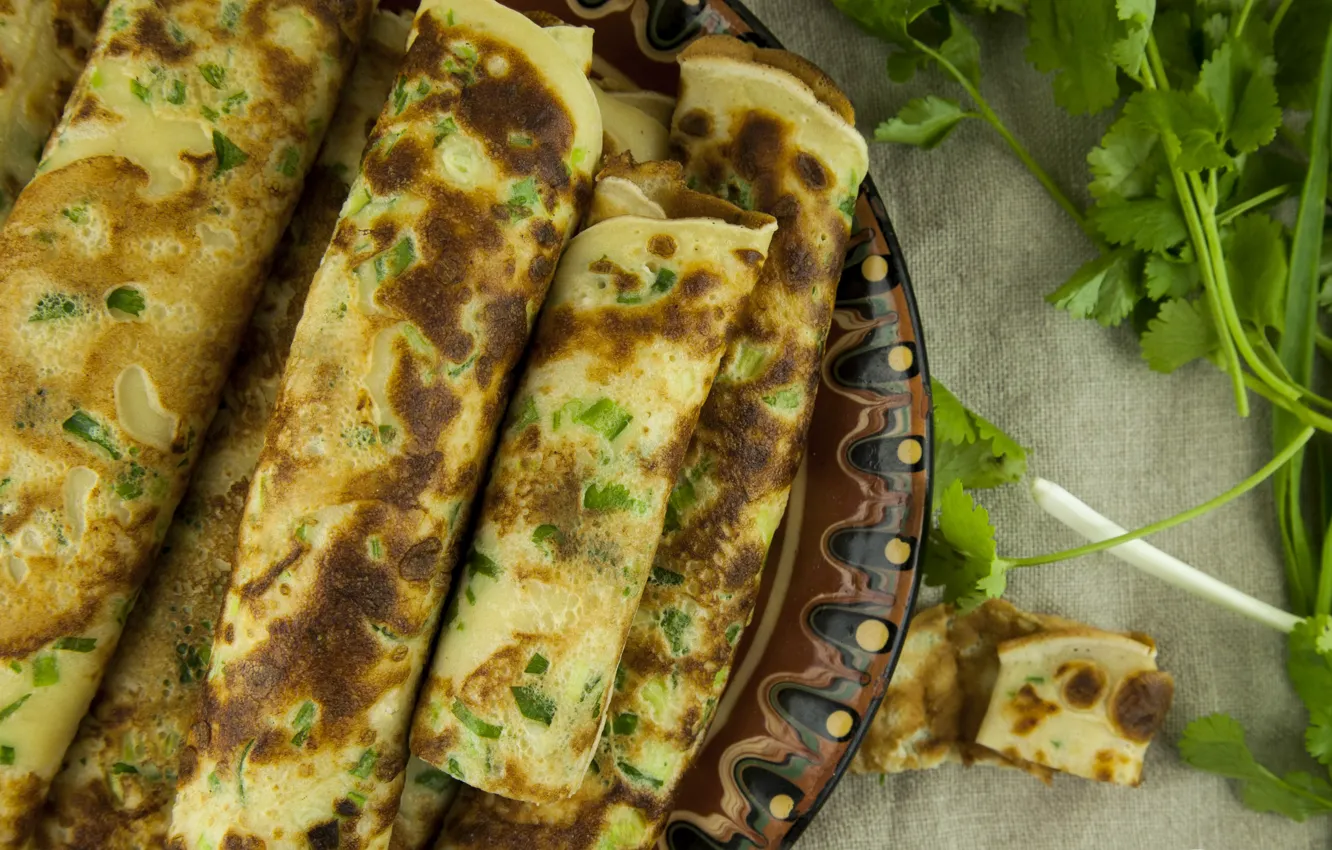 Photo wallpaper greens, food, pancakes, Fladle