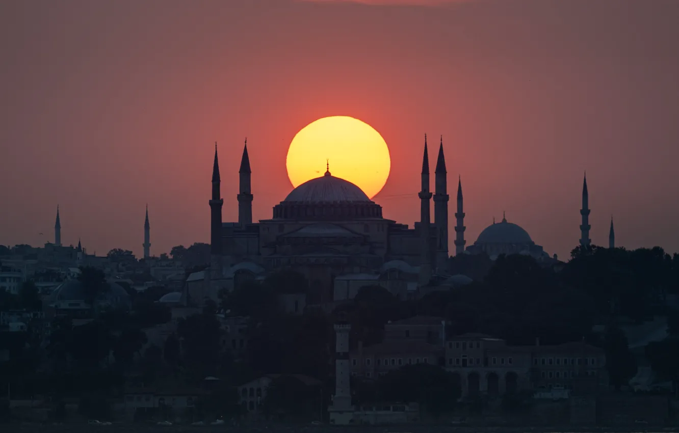 Photo wallpaper sunset, Istanbul, mosque, Hagia Sophia