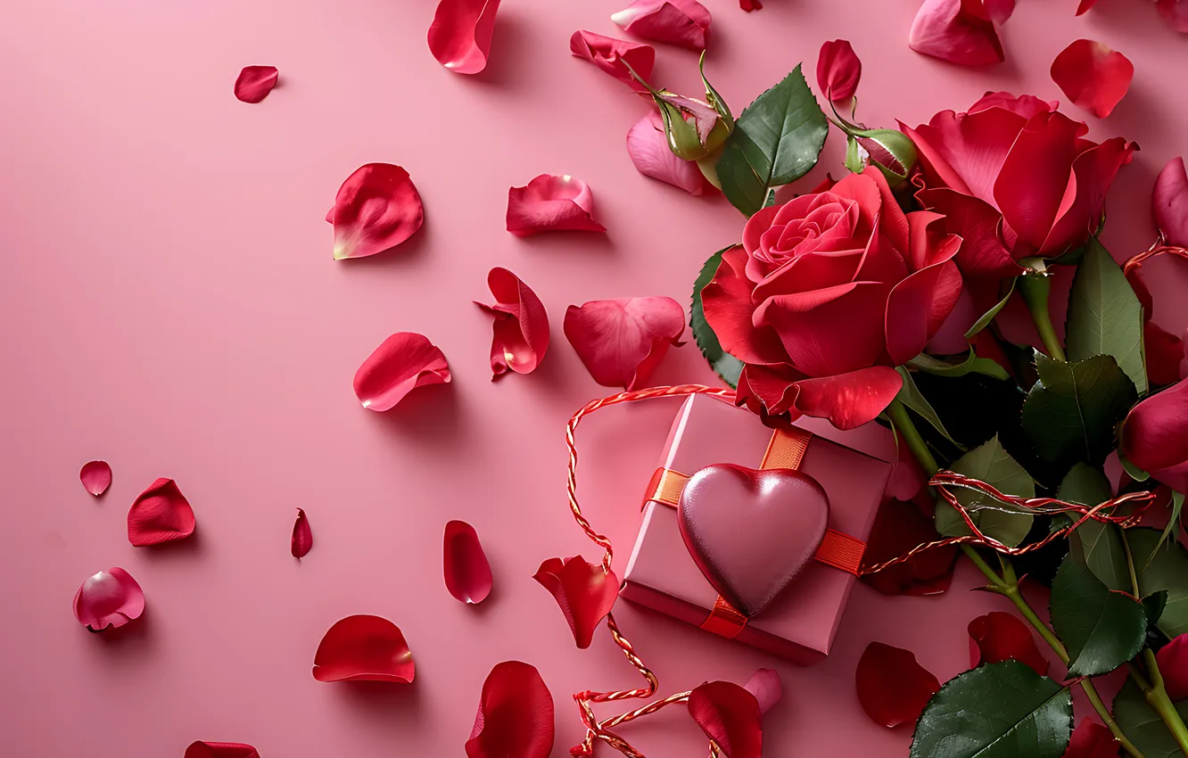 Photo wallpaper love, flowers, gift, romance, heart, roses, love, Valentine's day