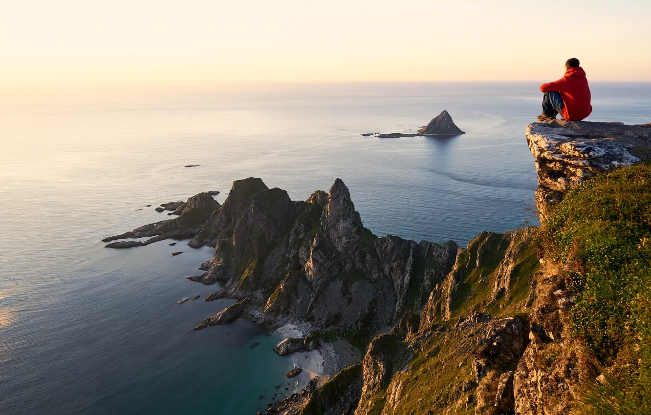 Photo wallpaper sea, coast, water, rocks, person