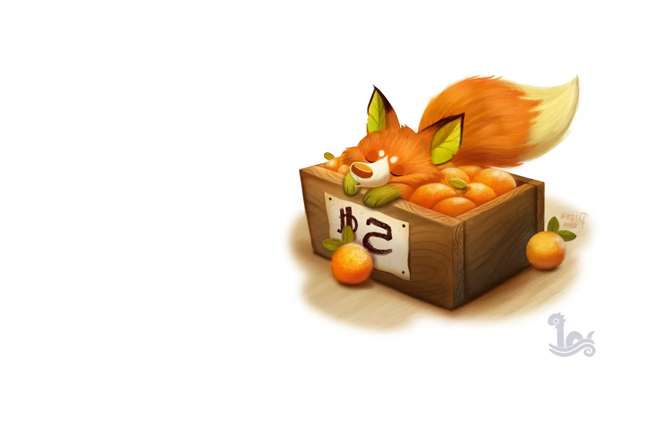 Photo wallpaper orange, art, box, Fox, tangerines, children's, Piper Thibodeau, Daily Painting 1727# Kitrus Fruit