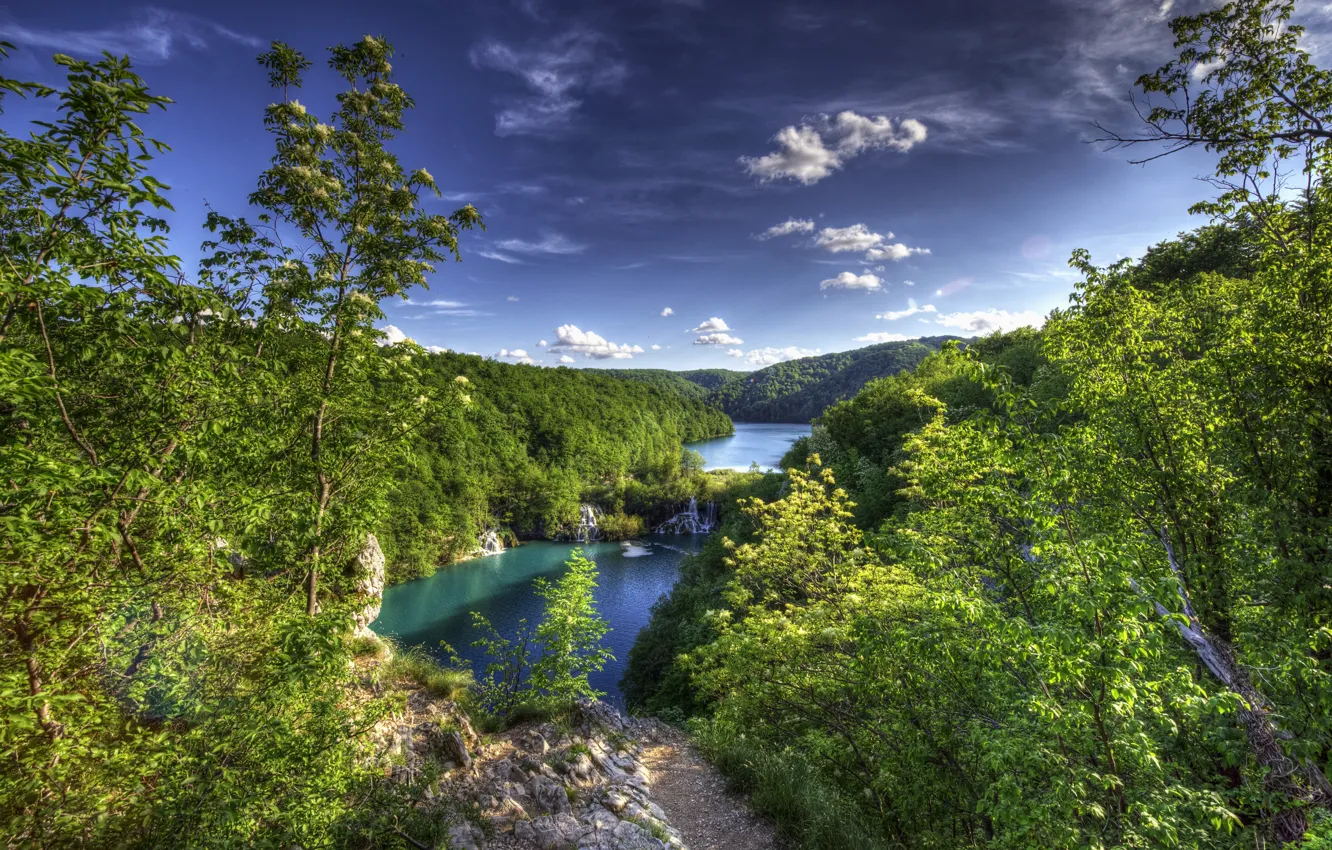 Photo wallpaper forest, trees, lake, panorama, Croatia, Croatia, Plitvice lakes, Plitvice Lakes National Park