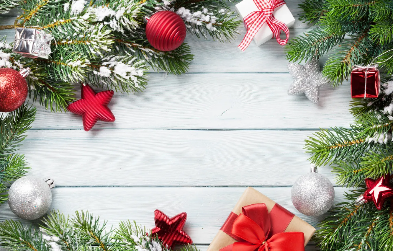 Photo wallpaper snow, decoration, new year, Christmas, Christmas, bumps, wood, snow