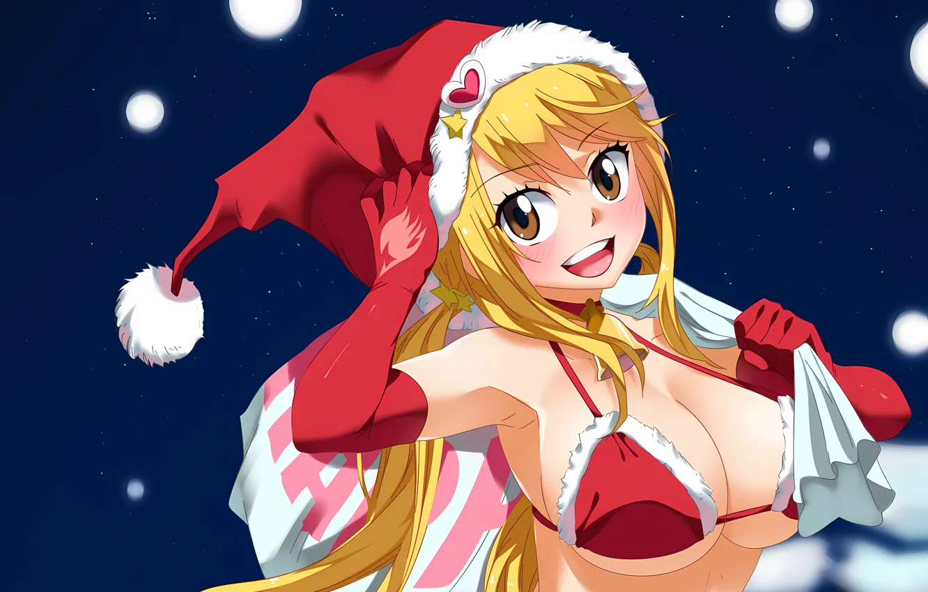 Photo wallpaper girl, sexy, lingerie, Christmas, bra, cleavage, long hair, brown eyes