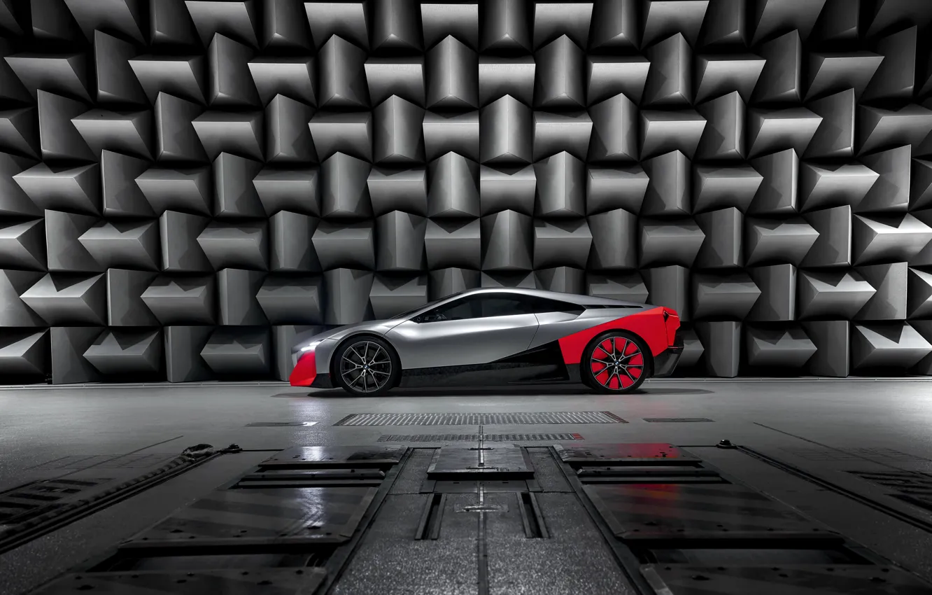 Photo wallpaper coupe, BMW, in profile, 2019, on wall background, Vision M NEXT Concept