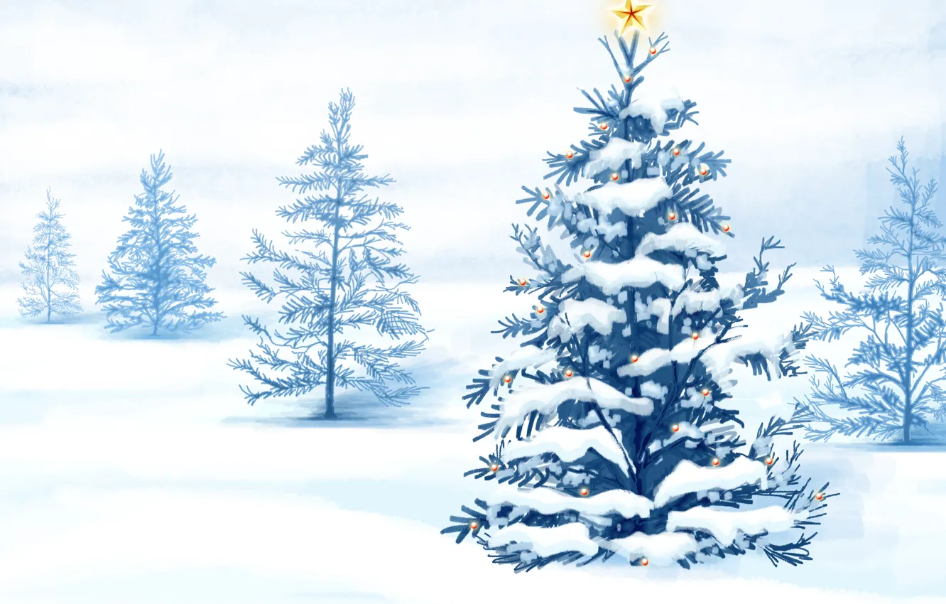 Photo wallpaper winter, snow, figure, new year, Tree