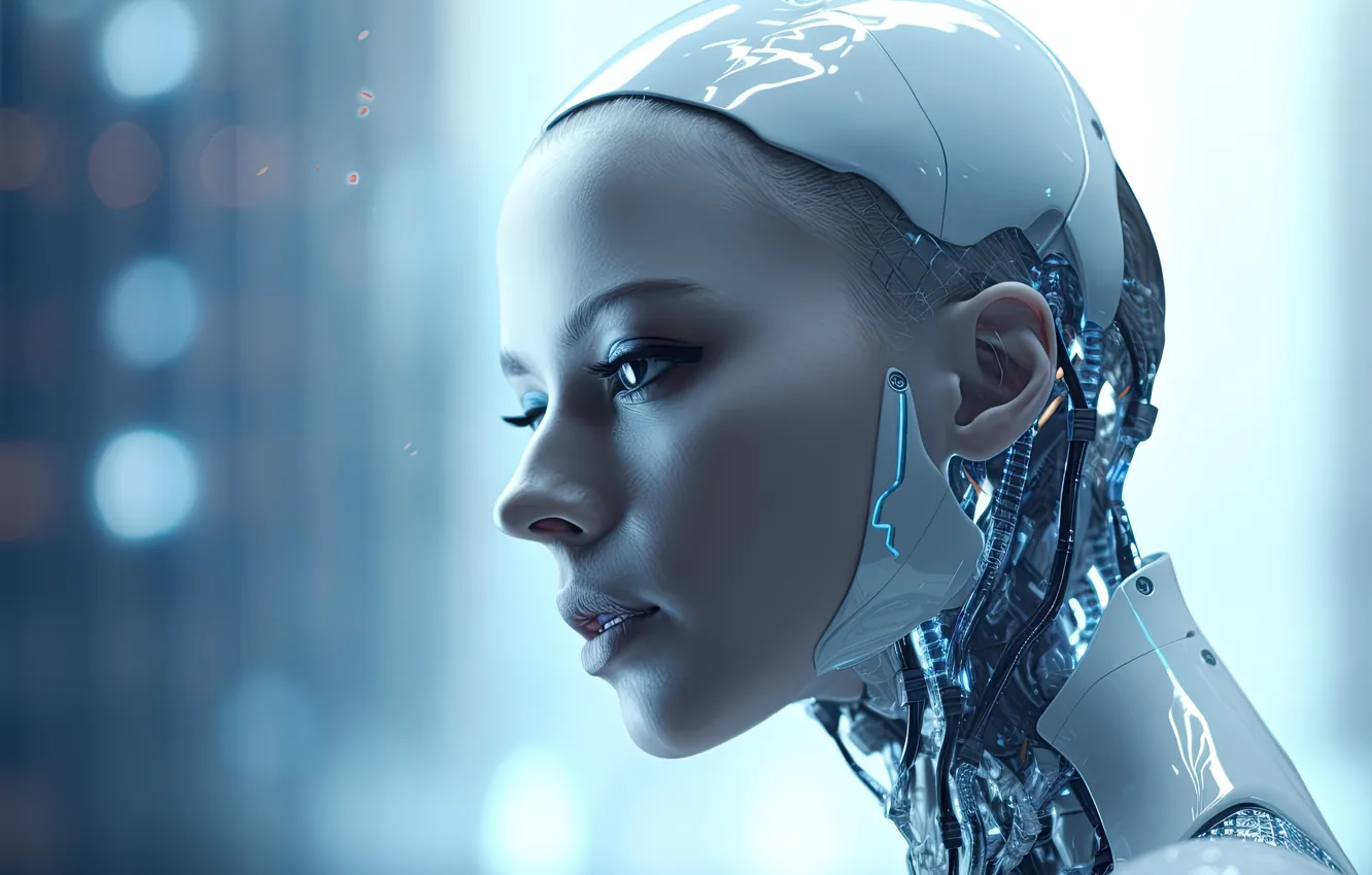 Photo wallpaper machine, face, wire, mechanism, robot, head, device, cyborg